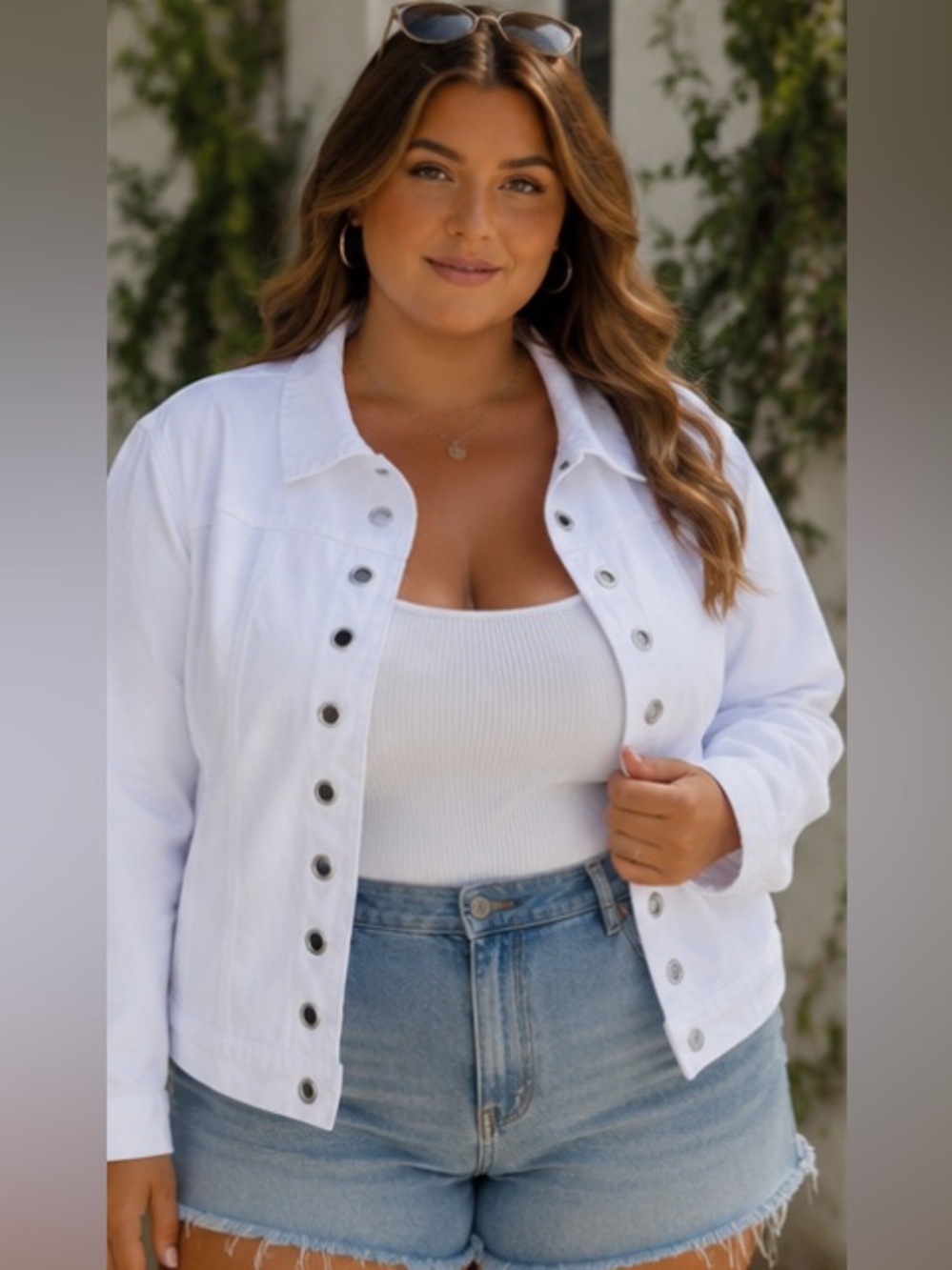 ELOQUII Women's Plus Size Grommet Detail Denim Jacket